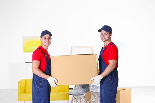 Professional movers loading a van