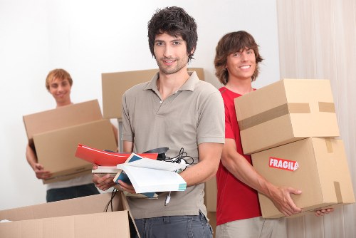 Close-up of carefully packed boxes and moving supplies